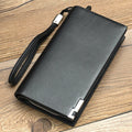 Men's black multifunctional zipper wallet with 7 card slots and RFID blocking technology