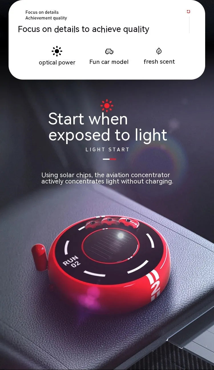 Round solar car fragrance light decoration in choice of black, red or white plastic