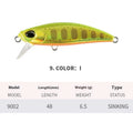 48mm Japanese submerged minnow fishing lure in multiple colour options for mandarin fish and snakehead