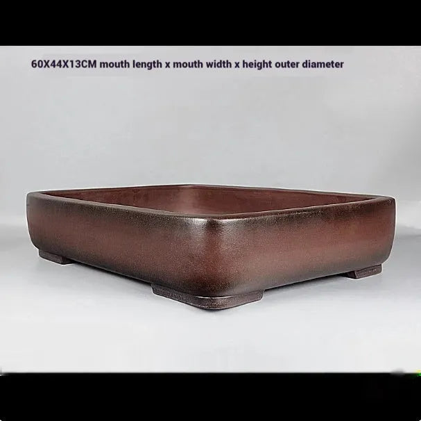 Rectangular handmade antique purple clay flower pot showing 60 cm length and 44 cm width dimensions