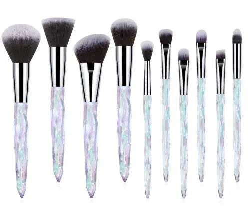 Ten crystal handle foundation brushes with synthetic bristles in four colour options
