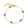 Stainless steel women's bracelet with three diamond geometric design and gemstone settings