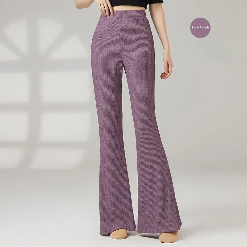 Women's classical dance practice pants in beige apricot colour showing front and back views