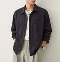 Men's cotton blend casual shirt with long sleeves in light sand rice colour with simple lapel