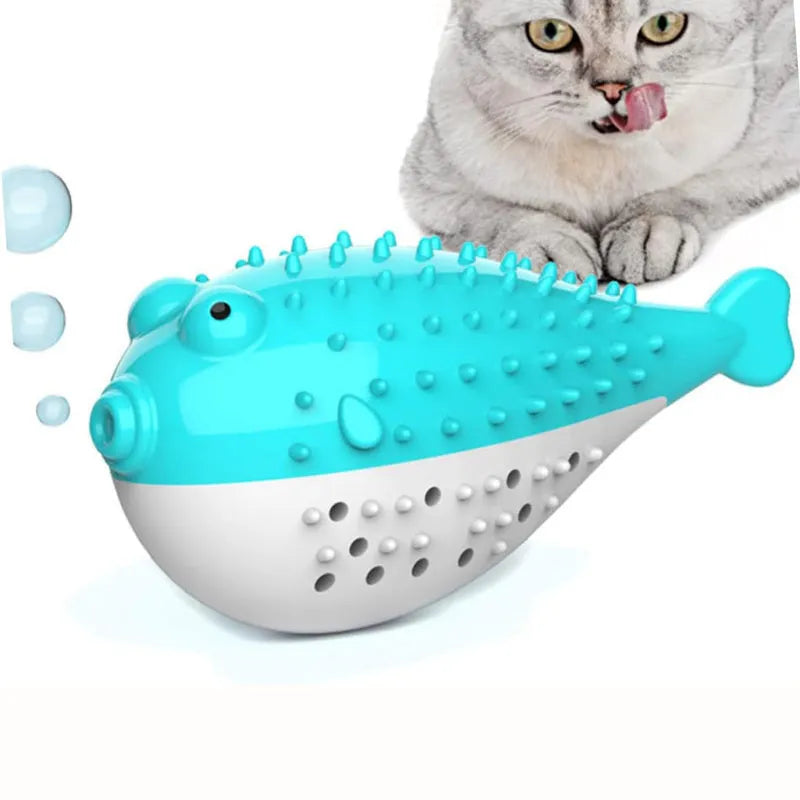 Silicone fish-shaped chew toy for cats in four colour options
