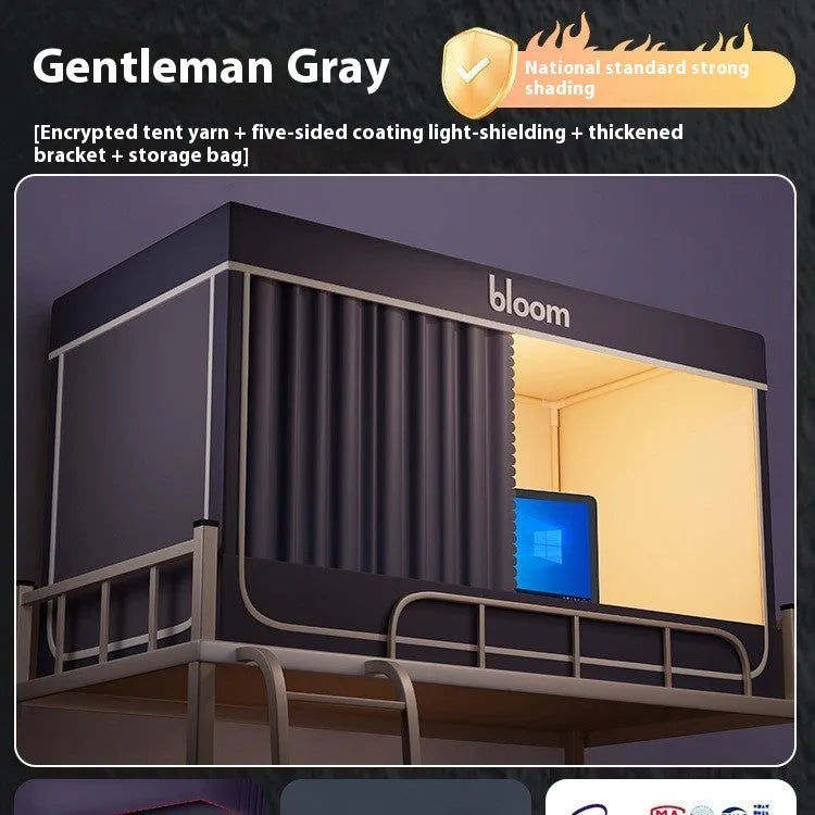 Gentleman grey bed curtains with integrated mosquito net for 0.9m bunk bed