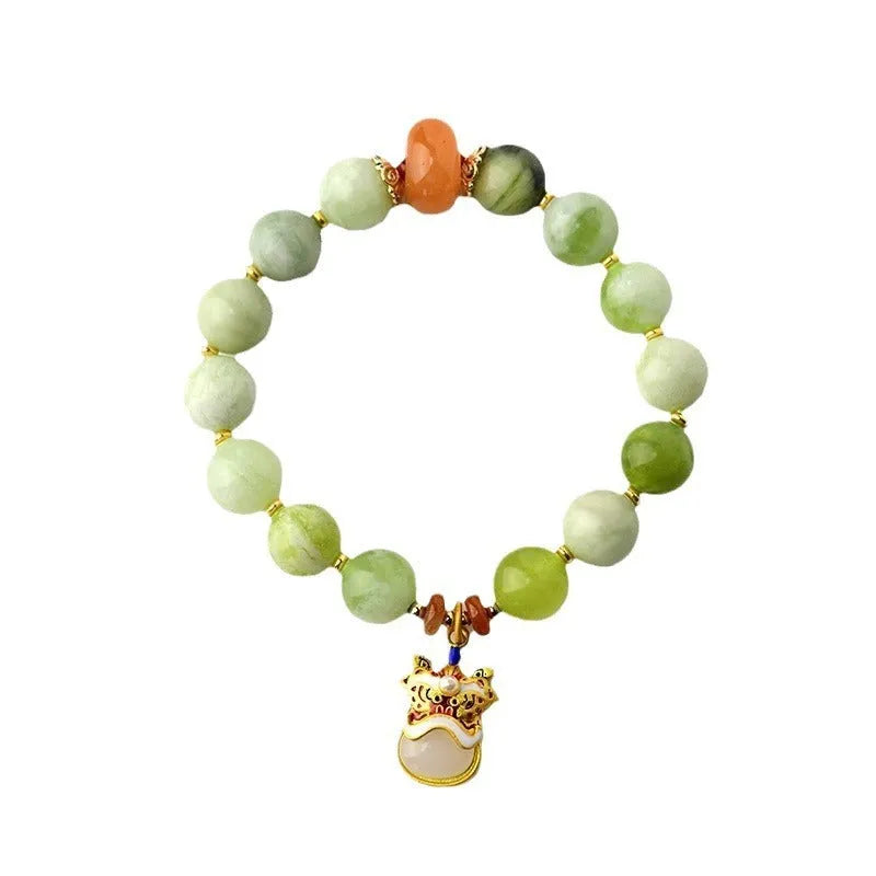 Green milk-in-water Xingshi jade pendant bracelet with geometric shape on 10mm women's retro bracelet