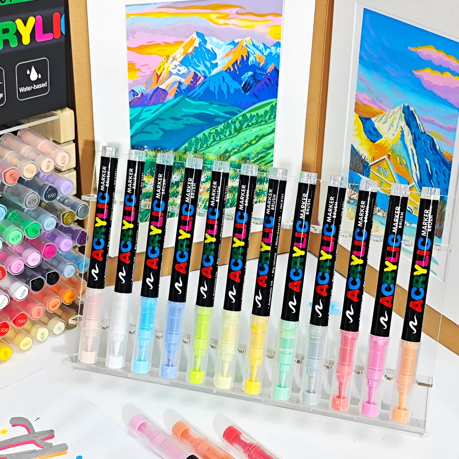 Straight acrylic marker pens with soft tips for art painting and graffiti in multiple colour sets