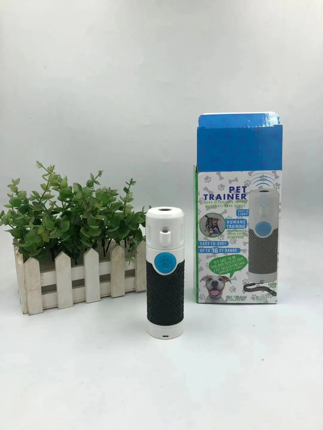 White ABS plastic ultrasonic handheld dog trainer device for barking control