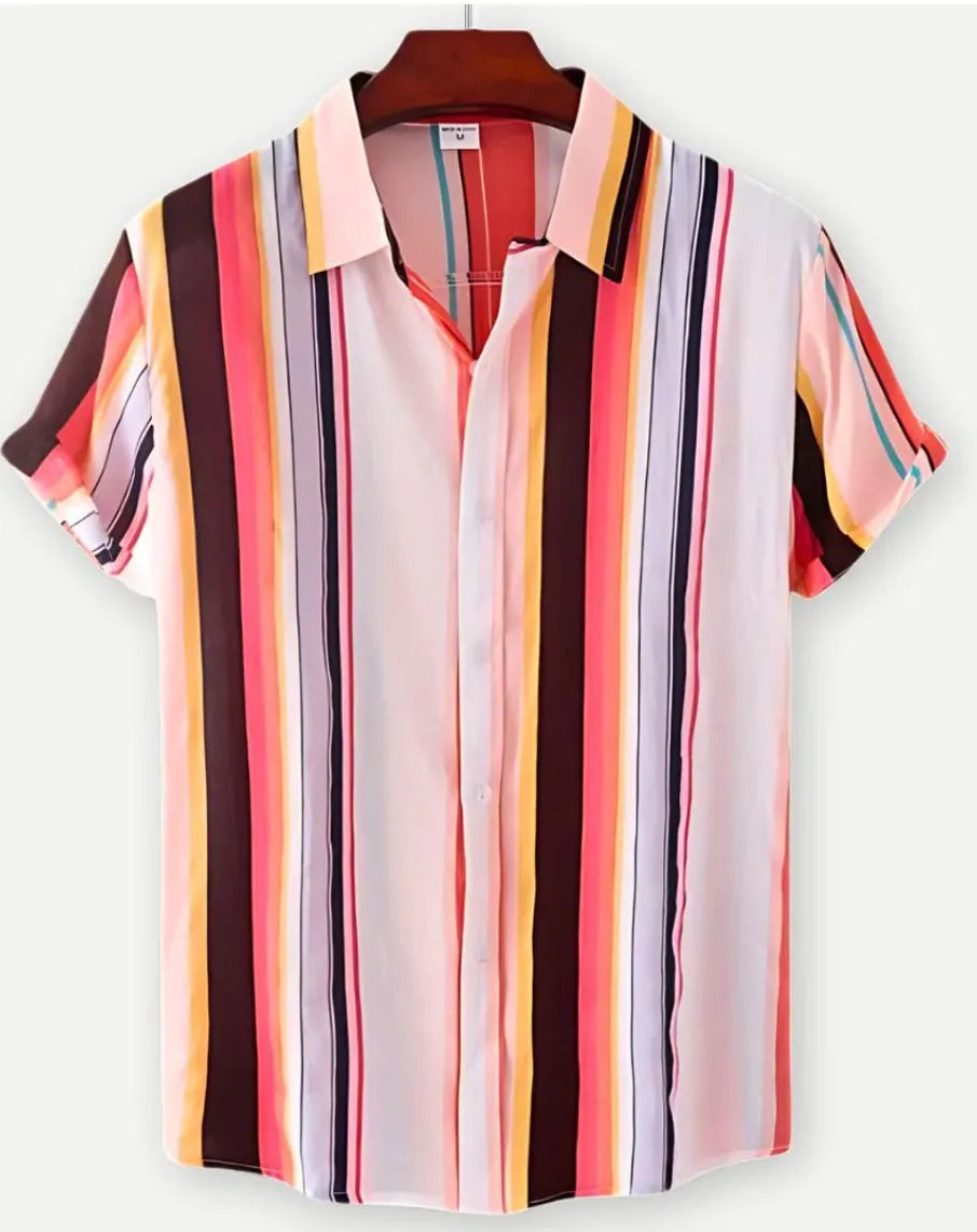Hawaiian printing lapel short sleeve shirt with floral pattern and cardigan style