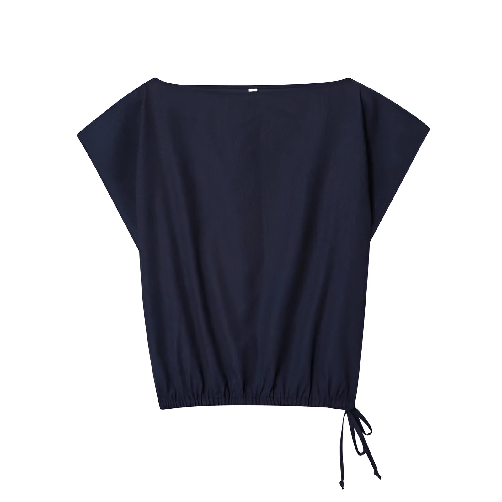 Women's linen blend co-ord set with off-neck flounced sleeve top and matching wide leg trousers