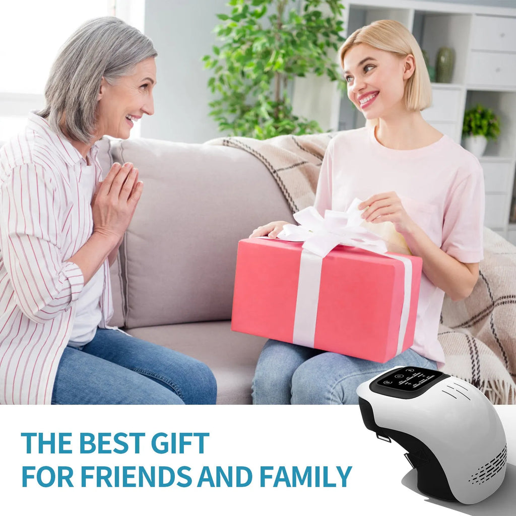 White electric knee massager unit showing controls, padding, and USB charging port.