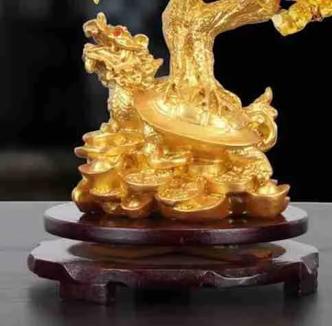 Citrine-coloured resin Feng Shui money tree ornament with small water turtle modelling