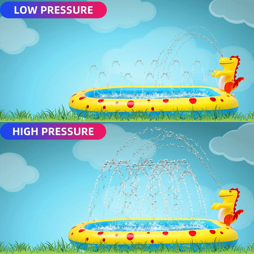 Blue dinosaur shark design inflatable water spray pool measuring 170cm long for children and pets