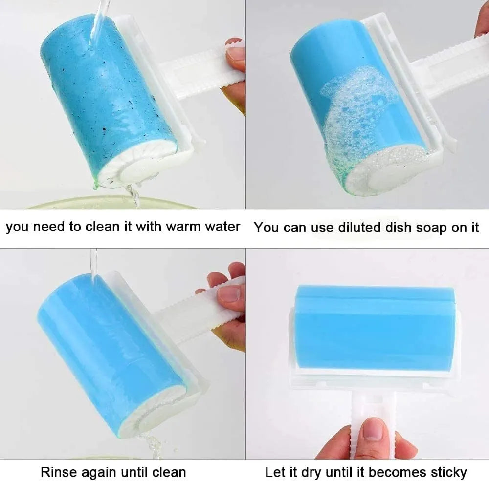 Washable reusable lint roller with protective cover for pet hair removal