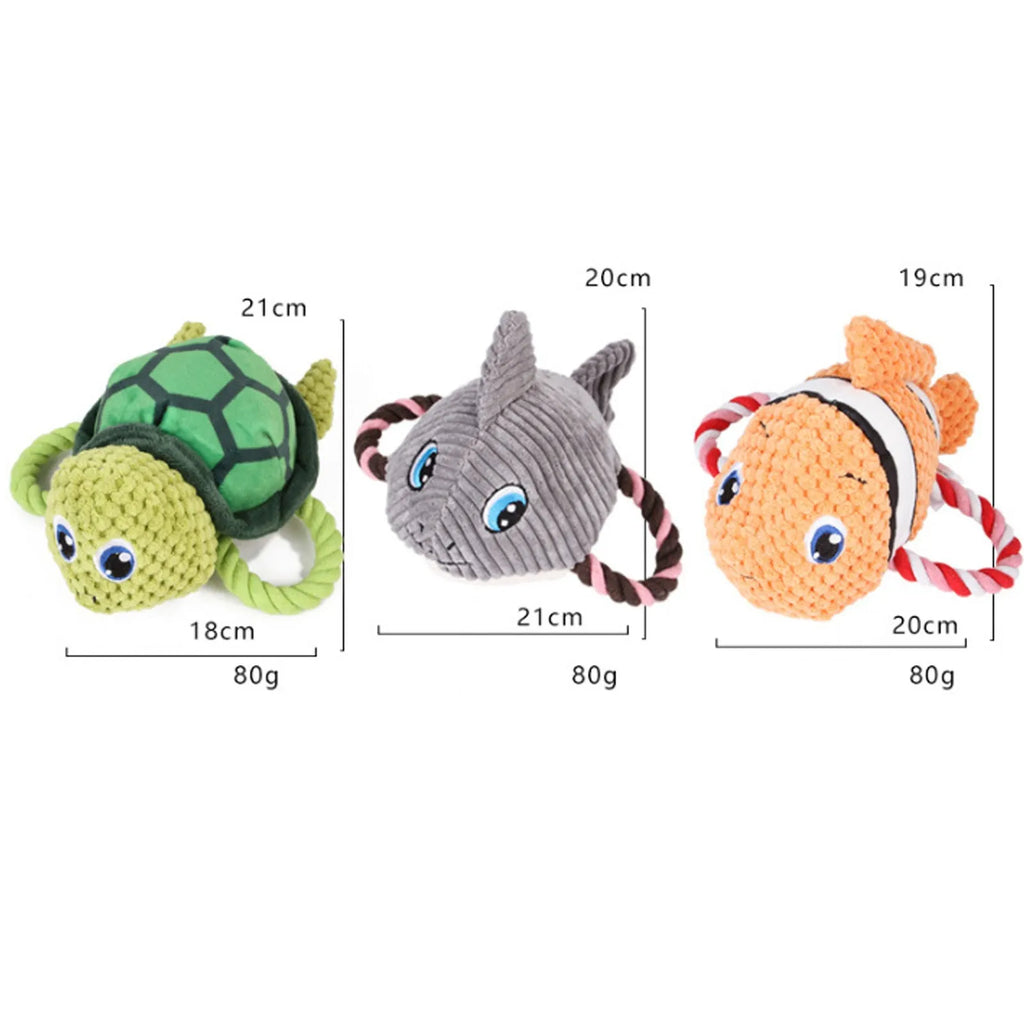 Turtle-shaped natural rubber dog chewing toy with knotted details in grey colour