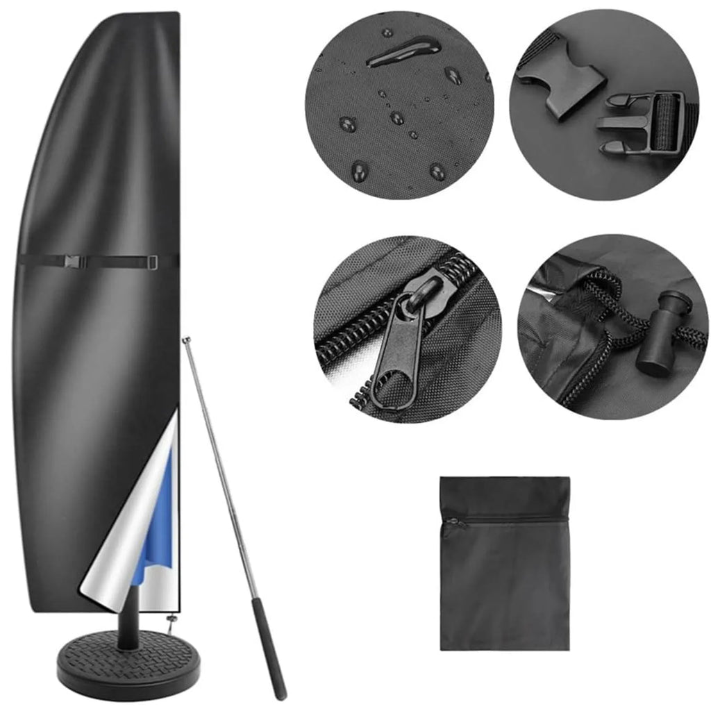 Waterproof black and grey Oxford cloth umbrella cover for banana-shaped and straight garden parasols