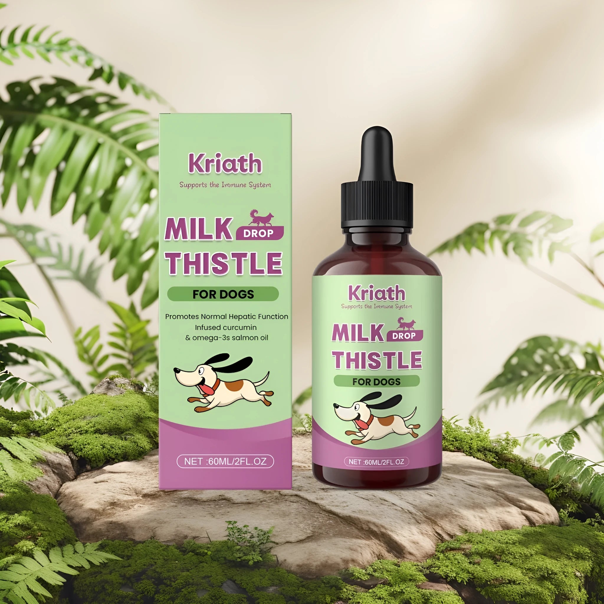 60ml bottle of liquid milk thistle and turmeric nutrient supplement for dogs