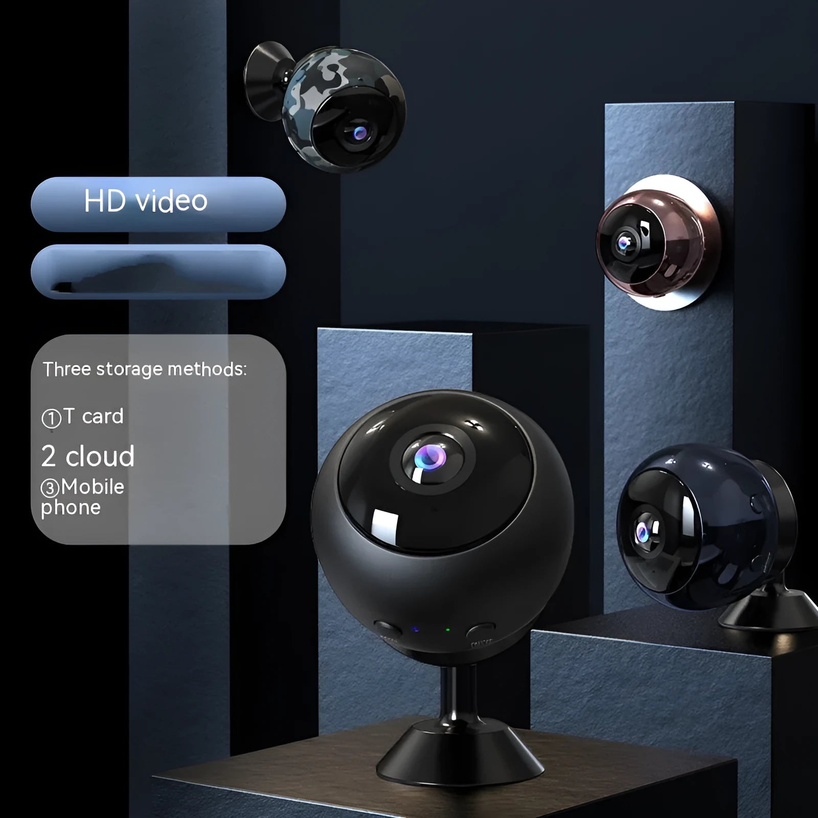 White or black 1080p wireless WIFI security camera with a 3.6° lens on an ABS plastic housing.