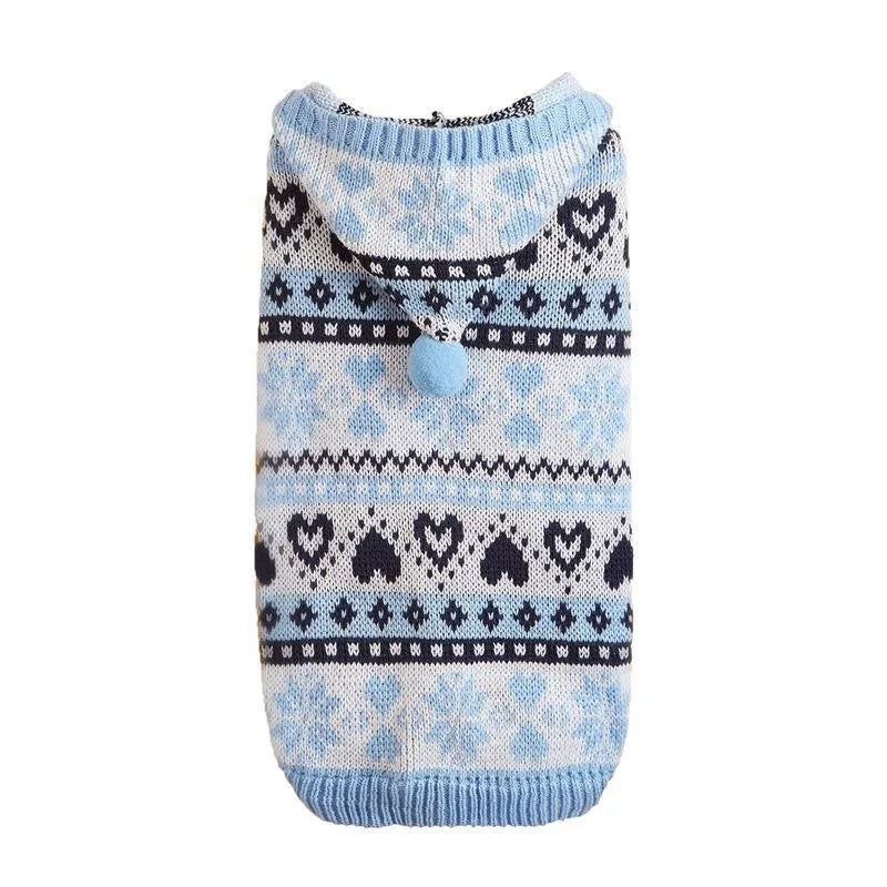 Acrylic knitted dog sweater with snowflake camouflage pattern for small breeds in blue colour