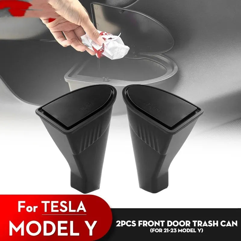 Black ABS plastic car door trash can designed for Tesla Model Y front door storage