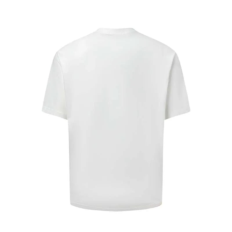 Men's blue American retro letter print loose fit cotton blend T-shirt front view
