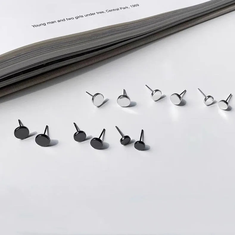 S999 sterling silver flat bone stud earrings in round geometric shape