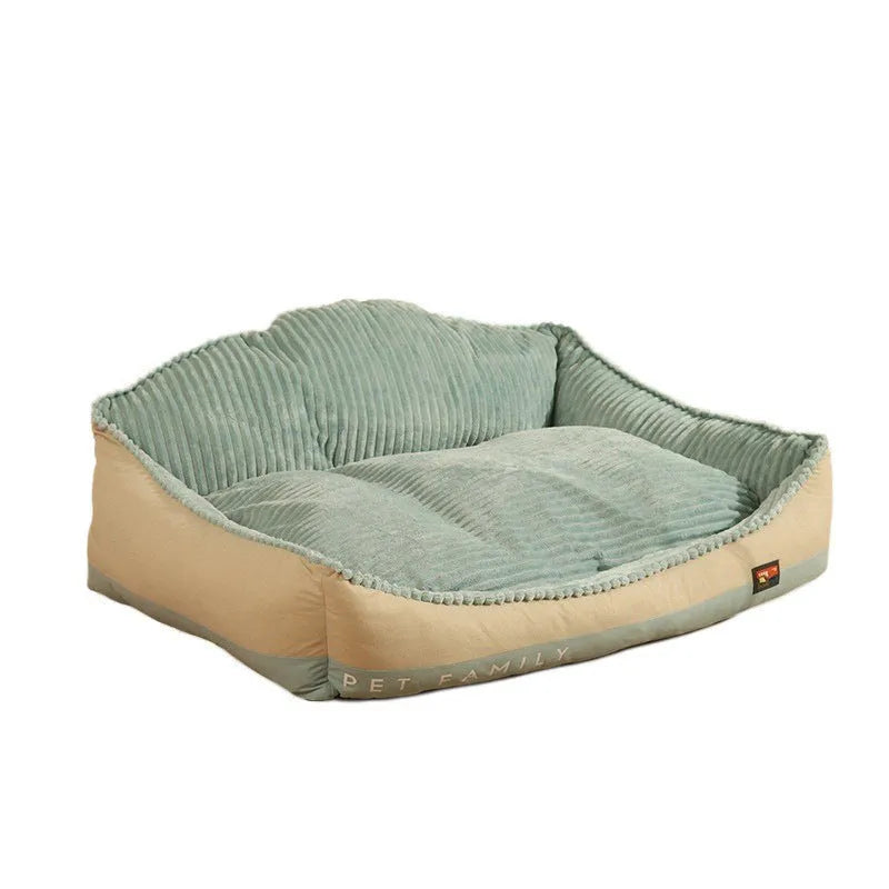 Morandi-colour removable washable pet bed for sofa, shown in Medium and Large sizes for dogs and cats.