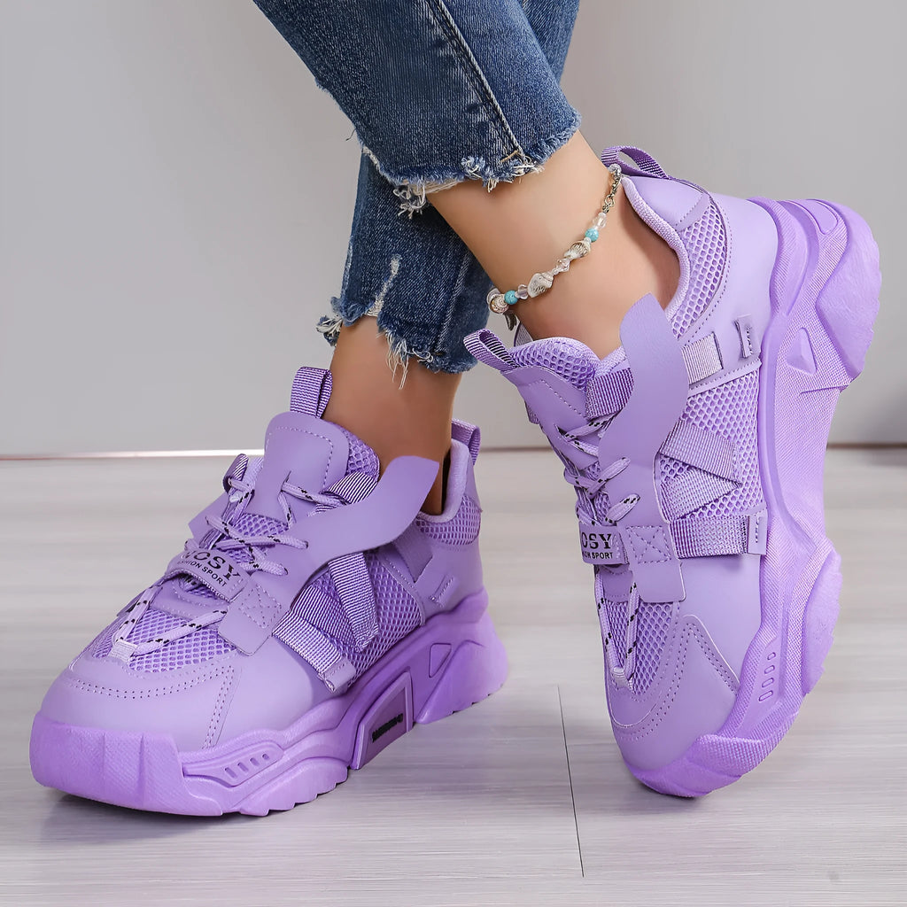 Women's platform mesh sports shoes in multiple colours with animal pattern design and lace-up closure