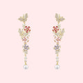 Butterfly flower detachable multicolor zircon pearl earrings with 925 silver needle stud or spiral clip on environmentally friendly brass