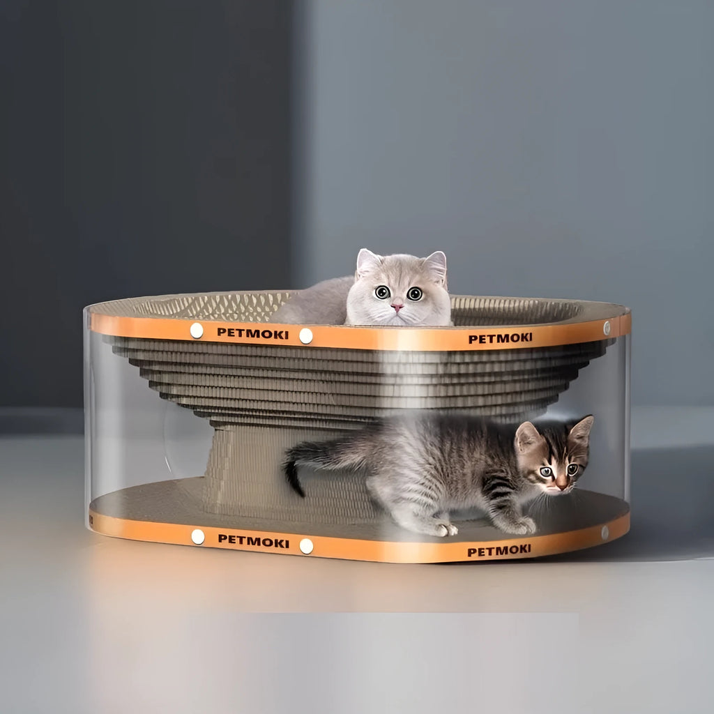 White transparent diamond pattern cat scratch board and nest tunnel measuring 58x45x23cm