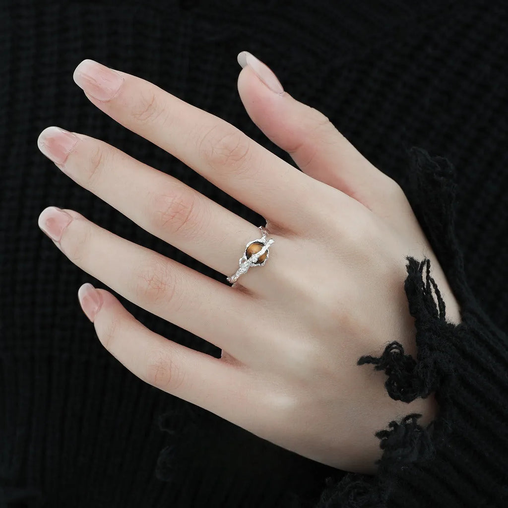 Silver Saturn design open ring with adjustable opening and white gold colour finish