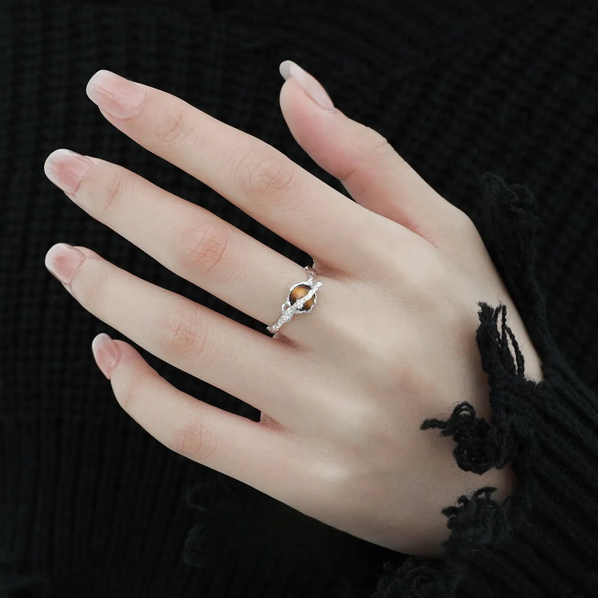 Silver Saturn design open ring with adjustable opening and white gold colour finish