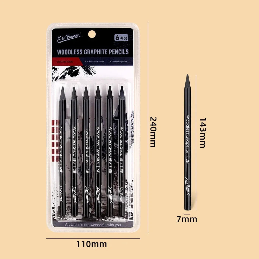 Wood-free graphite sketching pencils set with six different grade markings