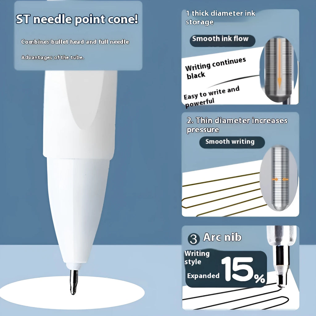 Pack of 10 quick-drying ballpoint pen refills in black, red, blue, and ink blue colours.