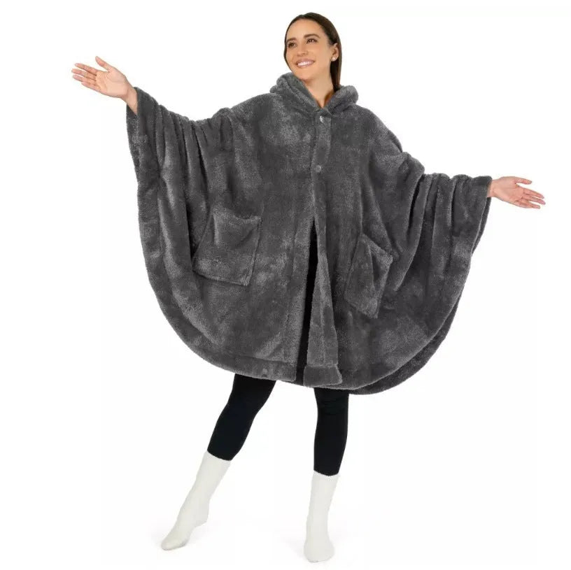Thickened hooded bathrobe in polyester shown in black, dark grey and pink colour options