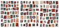 Set of cute style printed stickers showing English letters A, B, C, D, E and weekly words on a sheet.