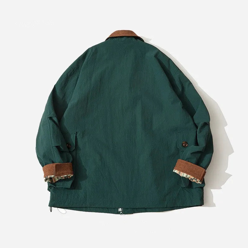 Apricot casual polyester jacket with side seam pockets on a hanger.