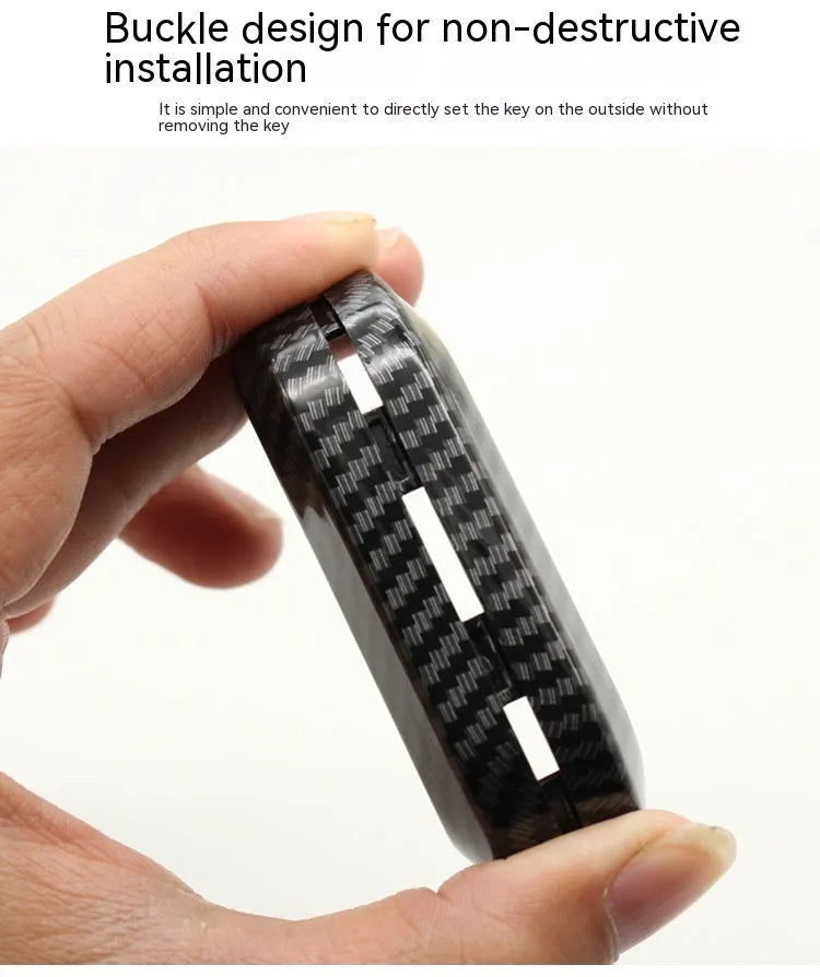 Fiat 500 car key replacement case in black, red, and dark blue colours showing carbon fibre pattern