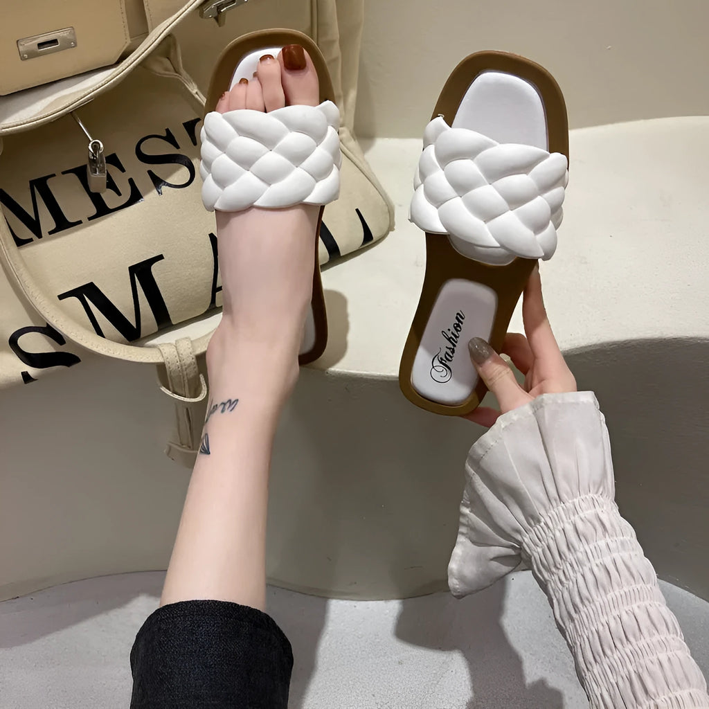Women's plaid pattern PVC beach sandals with thick anti-skid soles in multiple colour options
