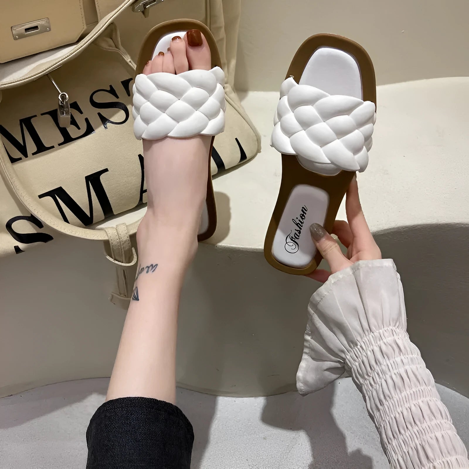 Women's plaid pattern PVC beach sandals with thick anti-skid soles in multiple colour options