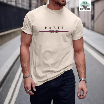 Men's loose fit cotton T-shirt with a printed letter design in apricot colour
