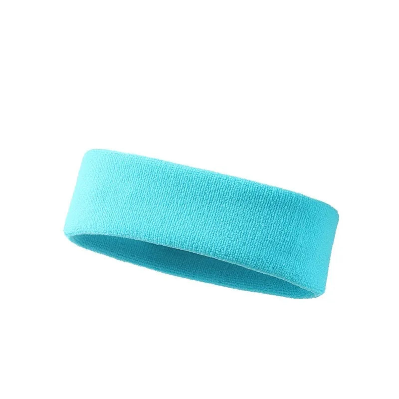 Solid colour elastic sports sweat headband in black, red, blue, rose red, or sky blue.