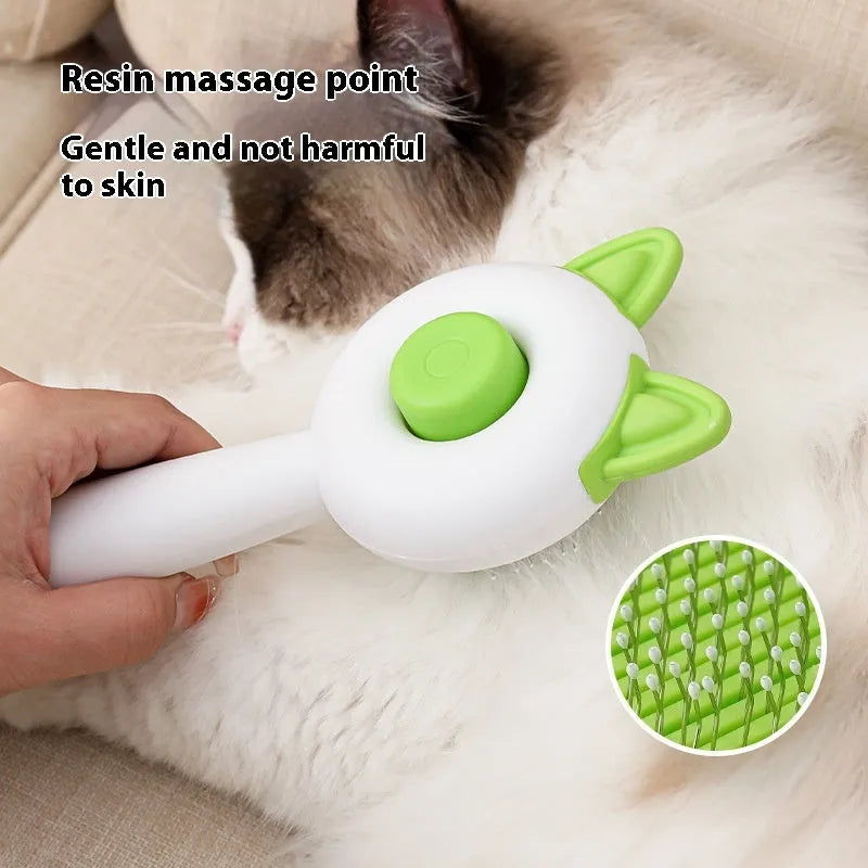 Self-cleaning cat grooming comb with massage function in greenish white colour