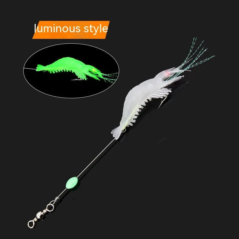 Pack of six Luer soft fishing lures with hooks in different colour combinations including luminous pink and yellow.