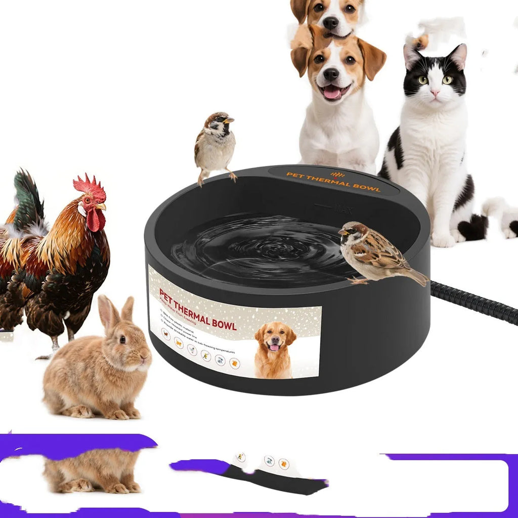 Black ABS plastic heated pet feeding bowl for cats and dogs with a 2.2-litre capacity.
