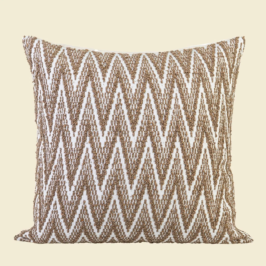 Chinese style geometric pattern feather velvet sofa pillow in Maillard colours, 45cm square.
