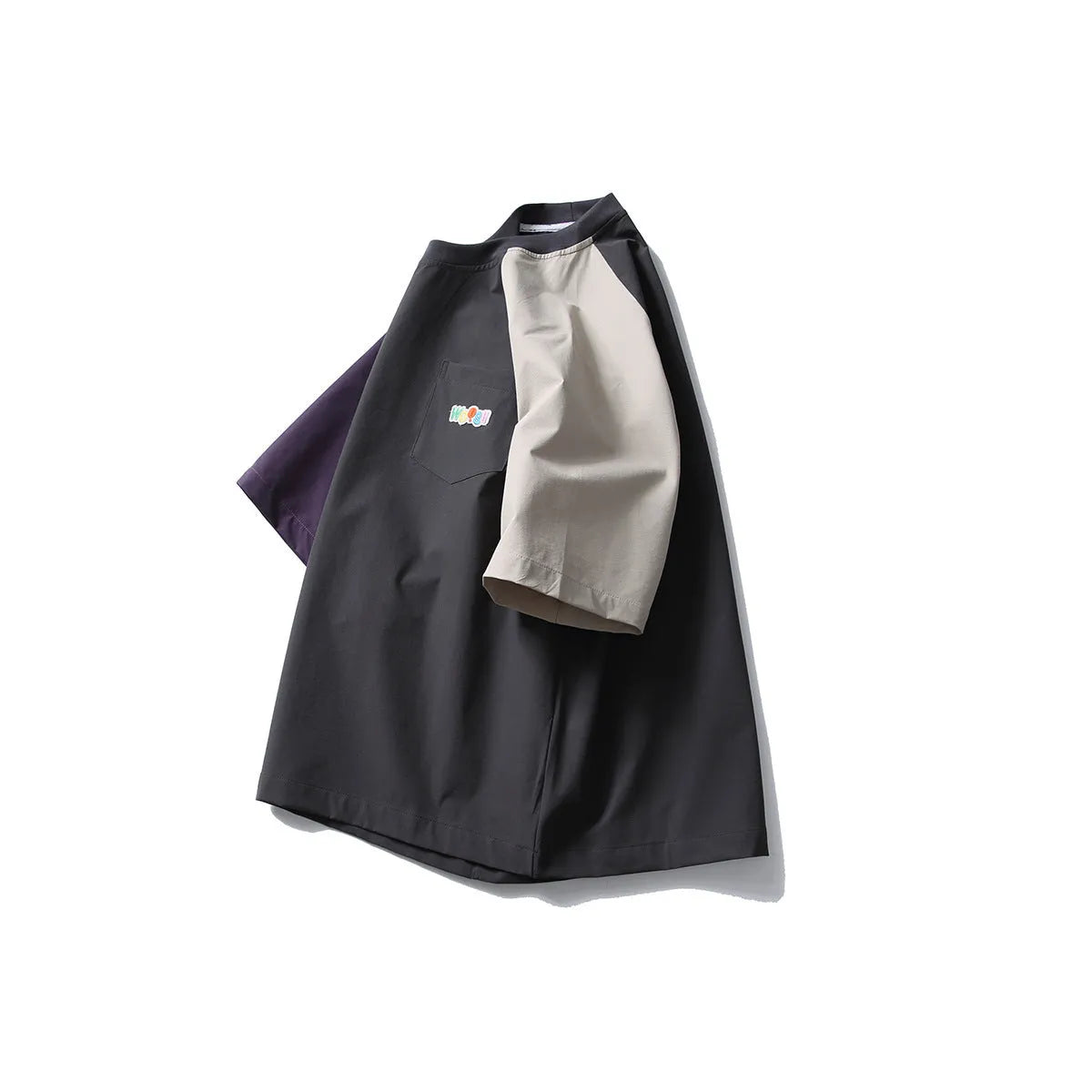 Men's dark grey quick-dry T-shirt with contrast colour raglan sleeves in loose fit