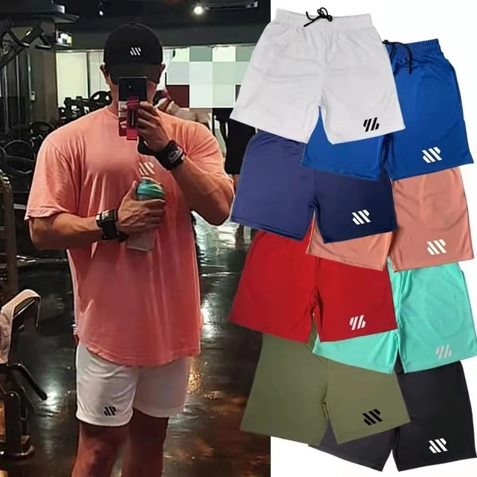 Man's loose-fitting metal silk sports shorts in army green colour for summer running.