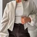 Women's off-shoulder lantern sleeve short coat in brown or milky white polyester fabric